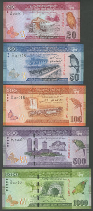 Sri Lanka, Central Bank, short set of 20,50,100,500 & 1000 rupees, 1-1-2010 (Pick 123-127), UNC