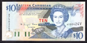 St Vincent: ECC Bank. Ten Dollars, (1994), A758424V, (Pick 32v), UNC.