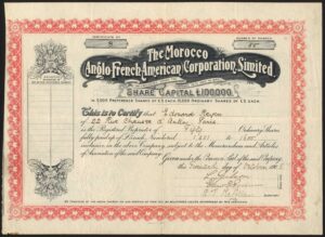 Morocco (Anglo-French-American) Corporation Ltd., £5 shares, 1905, VF