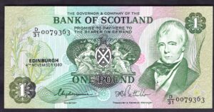 Bank of Scotland, One pound, 4-11-1980, last series for date, D/31 0079363, (Banknote Year Book; SC 109d), AU. - Image 1