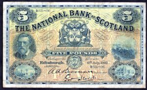 The National Bank of Scotland: Five pounds, 6-7-1942, B521-636, (Banknote Year Book; SC 512c), F-VF. - Image 1