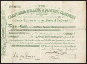 USA: California Milling & Mining Co. Ltd., 10 shilling shares, 1893