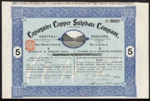 Chile, Copaquire Copper Sulphate Co. Ltd., 5 shares of £1, 1902, with coupons