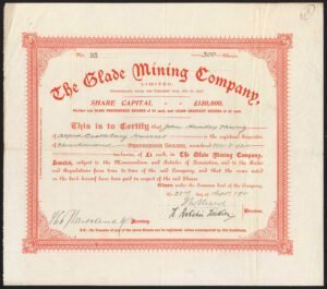 U.S.A.: Glade Mining Co. Ltd., £1 preference shares, 1901