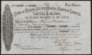 USA: Star of Nevada Silver Mining Co. Ltd., £2 shares, 1871