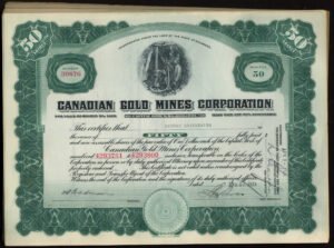 Canada, Canadian Gold Mines Corporation, 50 shares of $1, 1924, UNC