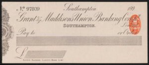 Grant & Maddisons Union Banking Company Limited, Southampton, 189(3), no counterfoil