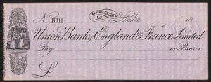Union Bank of England & France Limited, London, unused, no counterfoil, 18- (1863) - Image 1