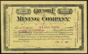 USA: Grenoble Mining Co. (CA), $2 shares, 1887