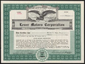 USA: Lever Motors Corporation, Class 'B' common stock, 1930, GVF