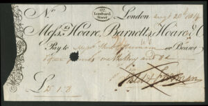 Messrs Hoare, Barnetts, Hoare & Co., London, used cheque, 1814