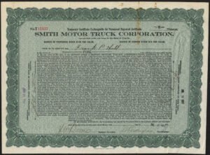 USA: Smith Motor Truck Corporation, temporary certificate, 1917
