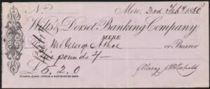 Wilts and Dorset Banking Company, Mere branch, bearer cheque, 1868 to 1879, CO duty stamp