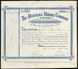 USA: Montana Mining Company Ltd., £1 shares, 1894, blue, VF