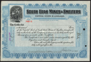 USA: South Utah Mines & Smelters, 100 shares, 1910