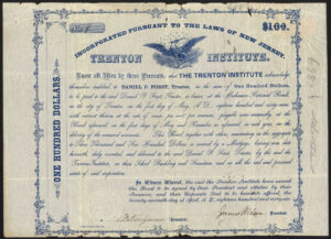 USA: Trenton Institute, New Jersey, 7% loan, $100 bond, 1866