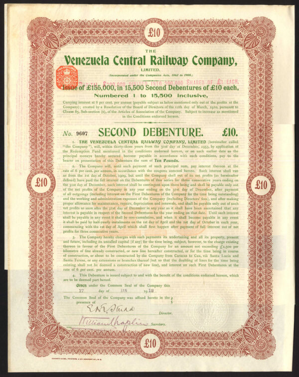 Venezuela Central RWY 2nd Deb 1912