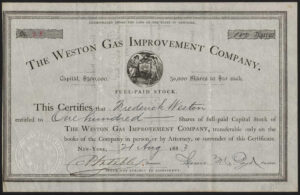 USA: Weston Gas Improvement Co., $10 shares, 1883