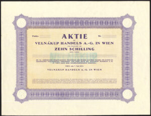 Austria: Velnakup Handels A.G., unissued 10s share, May 1934, VF - Image 1