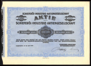 Austria: Schieferol-Industrie A.G., 200 Kr share, 29 April 1921, VF - Image 1
