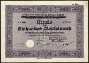 Austria: Kraftwerke Oberdonau A.G., 100RM share, 19 May 1941, VF