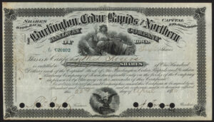 USA: Burlington, Cedar Rapids and Northern Railway Co. of Iowa, $100 shares, 1880