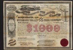 USA: Susquehanna and Wyoming Valley Rail Road and Coal Co., First Mortgage 7% Convertible bond, $1000, 1860 - Image 1