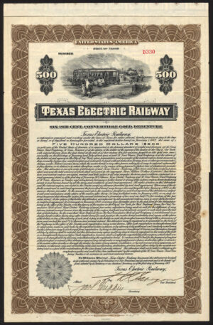 USA: Texas Electric Railway, $500 debenture, 1917 - Image 1