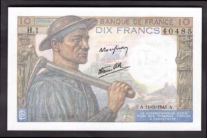 France, Banque De France, 10 francs, scarce first date 11-9-1941, 000740485 (Pick 99a). NEF.