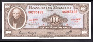 Mexico: Banco De Mexico, 100 pesos, 27-6-1972, series BMW Q6265493, (Pick 61g), AU-UNC.