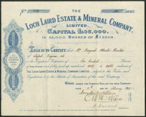 U.S.A.: Loch Laird Estate and Mineral Co. Ltd., £1 shares, 1890, Rockbridge County, Virginia
