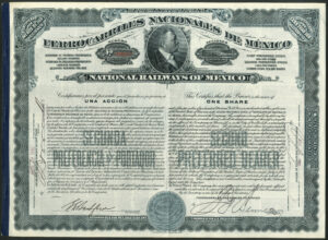 Mexico, National Railways of Mexico, 2nd preferred bearer share $100, 1910
