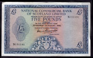Scotland, National Commercial Bank, 5 pounds, 1-8-1966, series N151191 (PMS NC9). GVF.