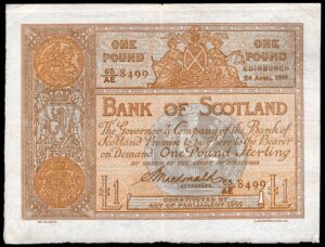 Scotland, Bank Of Scotland, 1 pound, 24-4-1916 (PMS BA89d). F-VF.