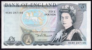 Somerset: Bank of England. 5 pounds. (1980). Last run. NC90 247105. (Duggleby; B343). AU-UNC.