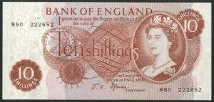 Bank of England, J.S. Fforde, 10 shillings, (1967), replacement M80 222652 (EPM B311). UNC.