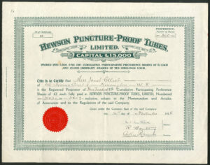 Hewson Puncture-Proof Tubes Ltd., 8% cumulative participating pref. shares of £1, 1926