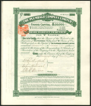 Ceylon: Plumbago Company Ltd., 'B' shares, 1900