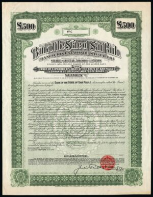 Brazil: Bank of the State of San Paulo, 6% Guaranteed Sterling Mortgage Bonds, series C, 1929 - Image 1
