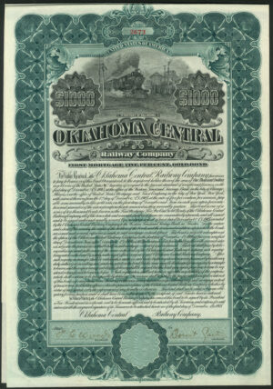 USA: Oklahoma Central Railway Co., $1000 bond, 1905 - Image 1