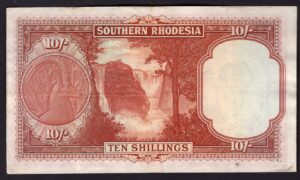Southern Rhodesia: Currency Note. 10 shillings. 1-1-1948. A/71 011,424. (Pick 9d). VF. - Image 2
