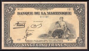 Martinique: Banque de La Martinique. 25 francs. (1943) #511191 (Pick 17a). NEF.