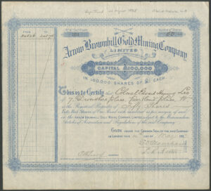 Australia: Arrow Brownhill Gold Mining Co. Ltd., £1 shares, 1897