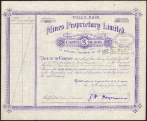 Australia: Mines Proprietary Ltd., 5 shilling shares, 1901