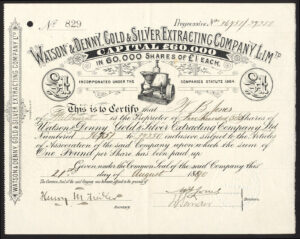 Australia: Watson & Denny Gold & Silver Extracting Co. Ltd., £1 shares, 1890