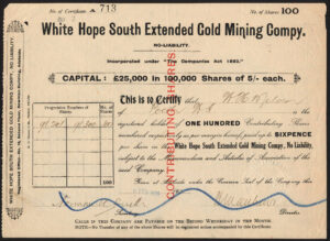 Australia: White Hope South Extended Gold Mining Co., NL, 5 shilling shares, 1920