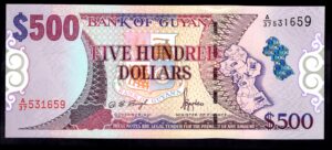 Guyana, $500 A/37 531659. (2002). (Pick 34). AU-UNC.
