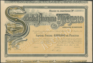 Spain: S.A. Asensio, 1000 peseta share, 1936