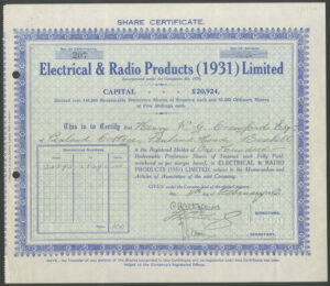 Electrical & Radio Products (1931) Ltd., 6d preference shares, 1932 - Image 1