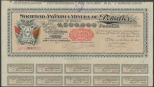 Spain: S.A. Minera de Peñaflor, 500 peseta share, 1901